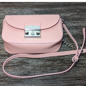 Pelleteria Veneta Pink Pebble Grained Leather Crossbody Bag with Silver Accents